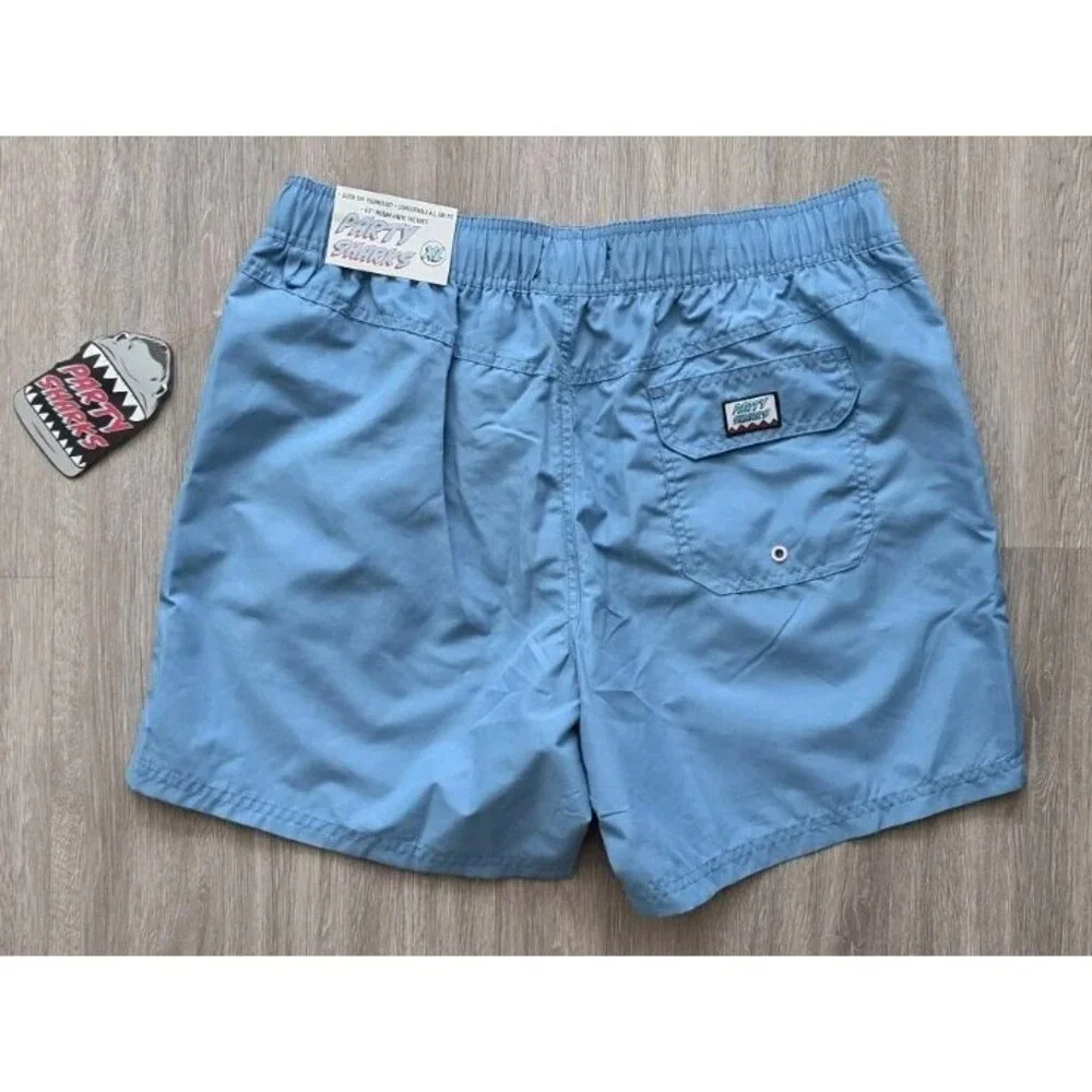 Party Sharks Swim Trunks XL Blue Graphic Beach Shorts‎ Mesh Lined